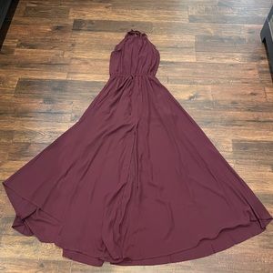 Lulu’s sexy A Line halter long maxi dress Sz S purple plum maroon eggplant